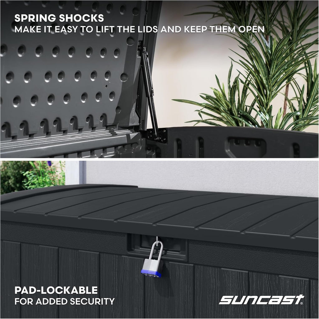 Suncast Extra-Large Resin Outdoor Patio Deck Box - 134-Gal Storage with Pad-Lockable Lid | Iron Ore Color