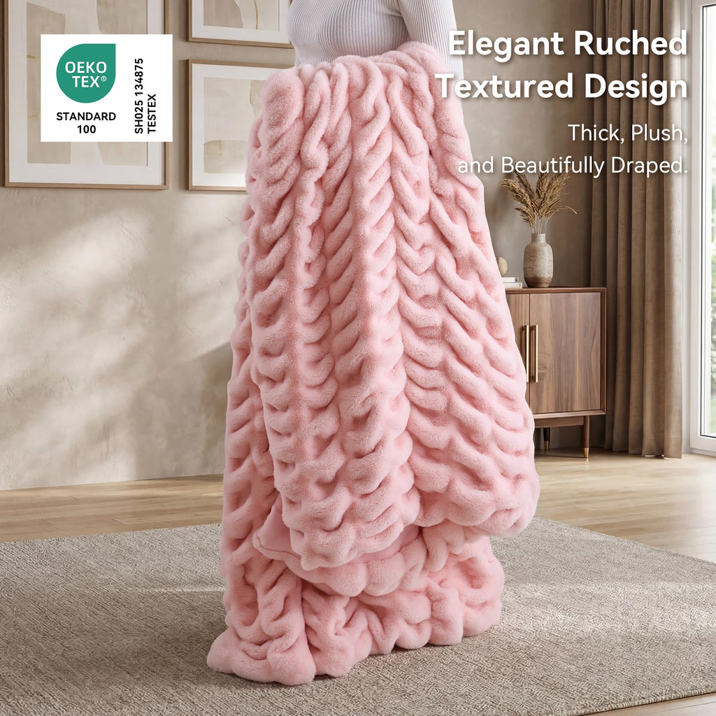 Smoofy Blush Pink Throw Blanket for Couch – Luxury Faux Rabbit Fur Blanket, Ultra Soft Fluffy Plush Fuzzy, Lightweight Warm Cozy Blanket for Bed Sofa, Aesthetic Room Decor Gift for Women 50"x60"