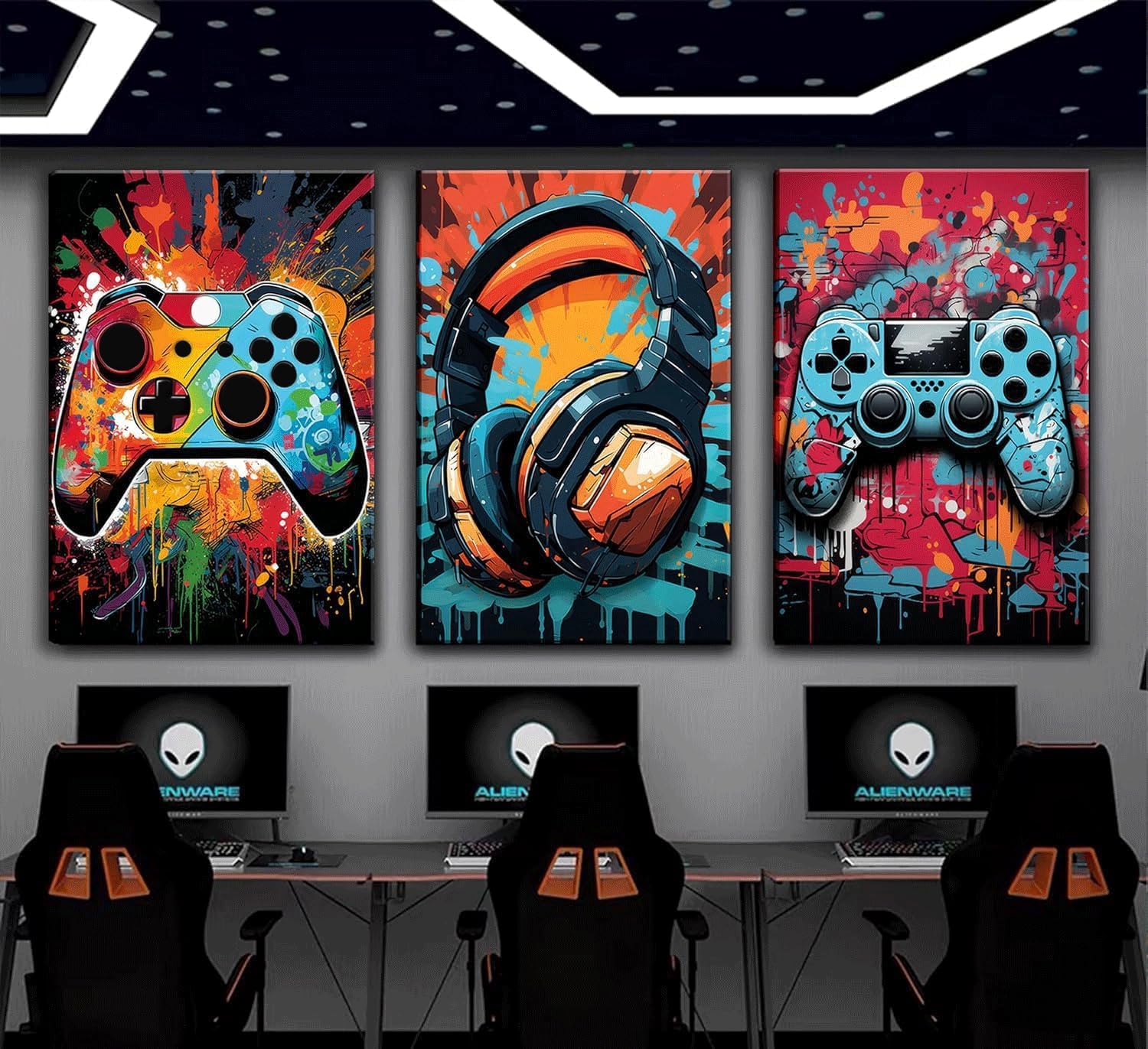 Skiennix Gaming Wall Art - Retro Video Game Watercolor Posters | Colorful Neon Gamepad Canvas Prints - 12x16in