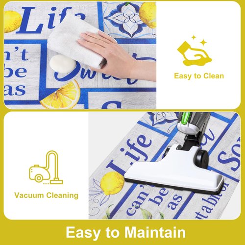 Likiyol Kitchen Mats - 2Pcs Set: Anti Fatigue, Non Slip, Lemon Print Design, Washable for Kitchen & Home Floor, 18''x30''+18''x48''