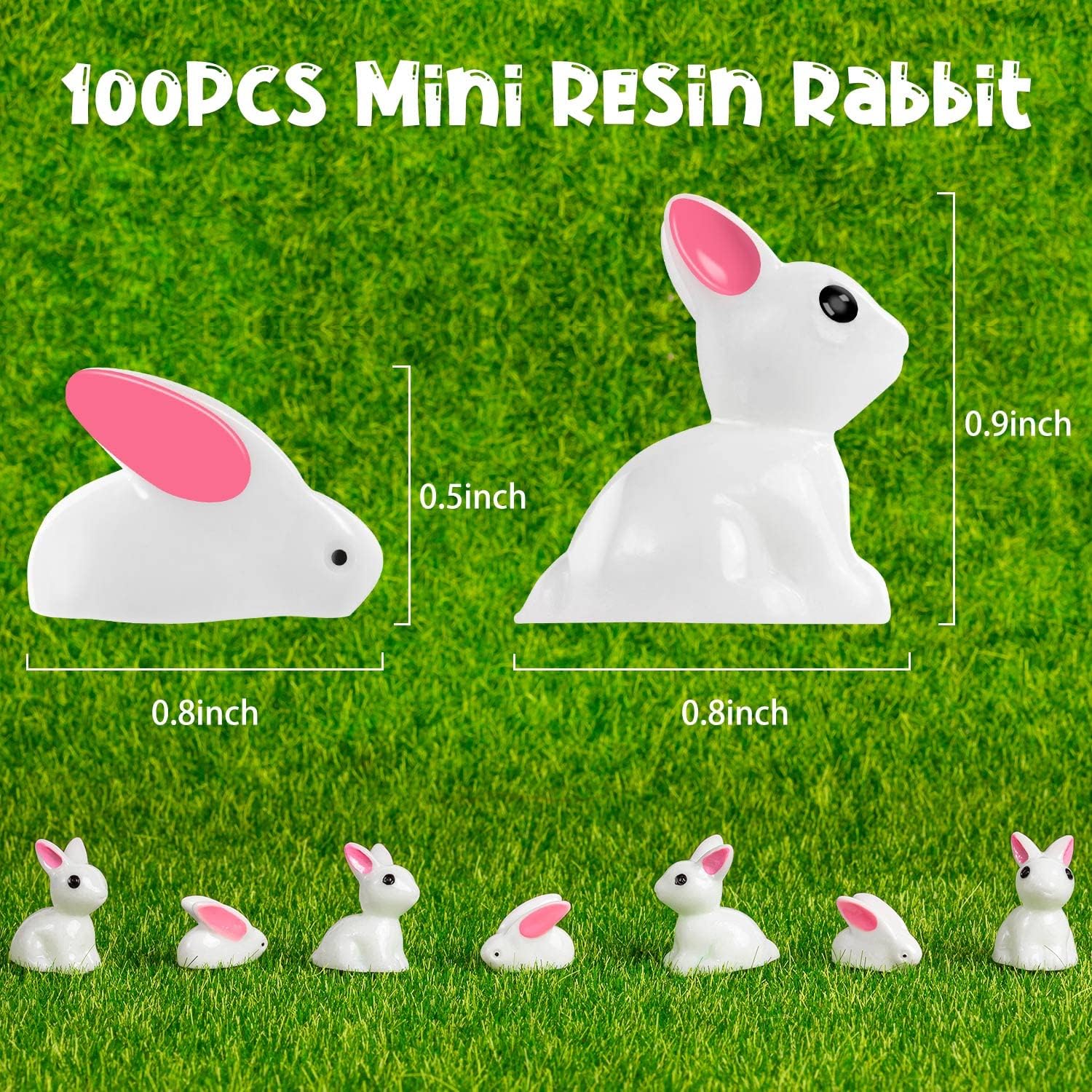 Skiennix Miniature Rabbit Figurines - 100Pcs Resin Bunny Animals for Garden Decor & Cake Toppers