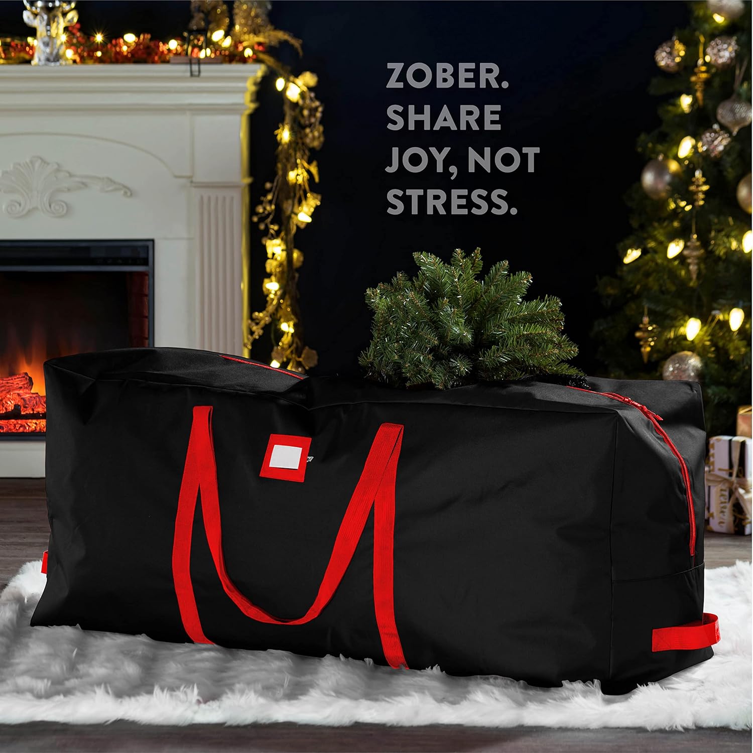 ZOBER Christmas Tree Storage Bag | 600D Oxford Fabric, Waterproof & Tear-Proof | Fits 7.5 Ft Trees - Black