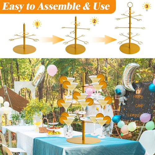 Champagne Tower for Parties, 3-Tier 12-Glasses Cocktail Tree Stand Countertop Wine Glass Holder for Drinks, Champagne Stand Drink Tower Wine Glasses Display for Champagne , Martini, Margarita Cups
