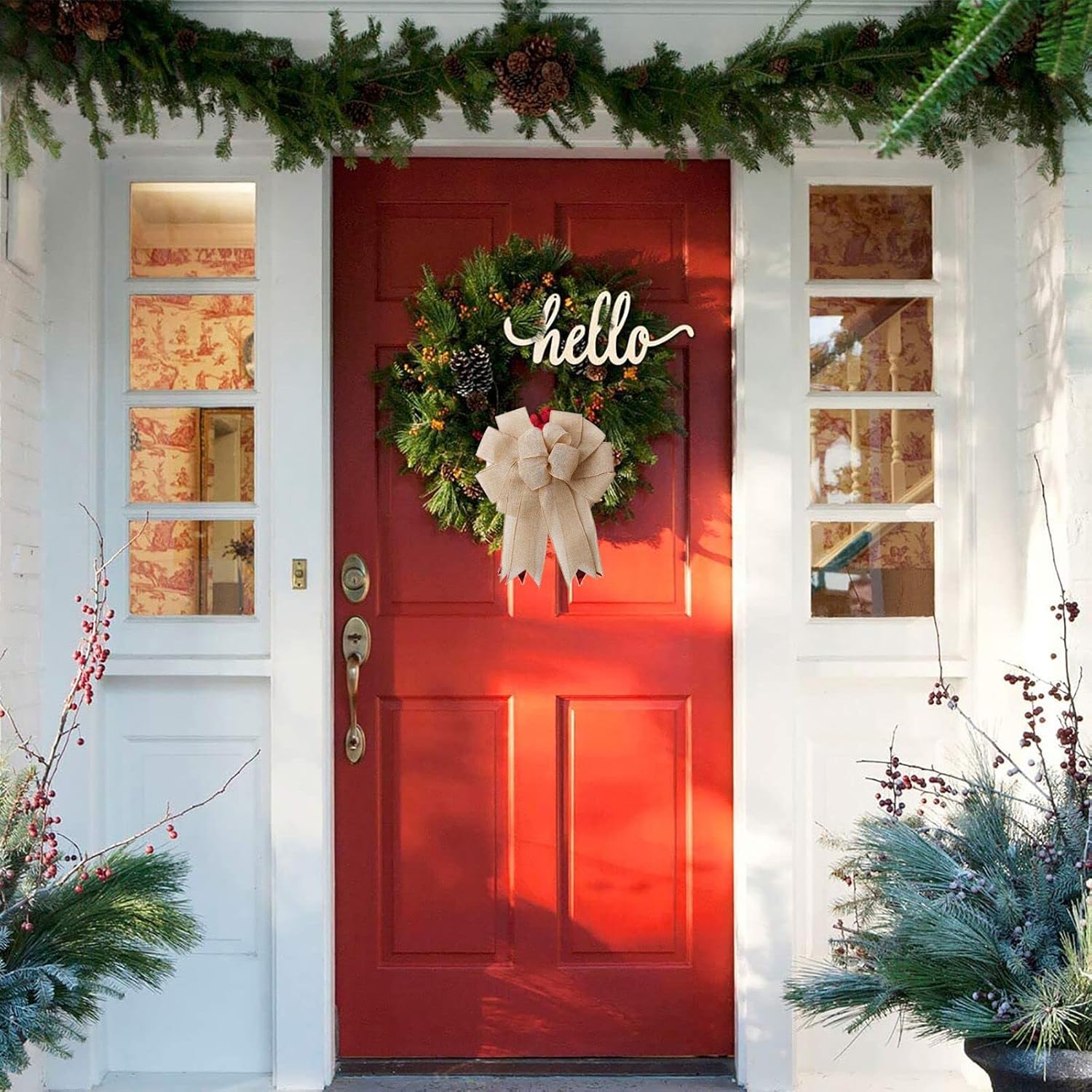Skiennix Large Rustic Jute Bows - Holiday Ornaments & Burlap Wreaths for Festive Decor