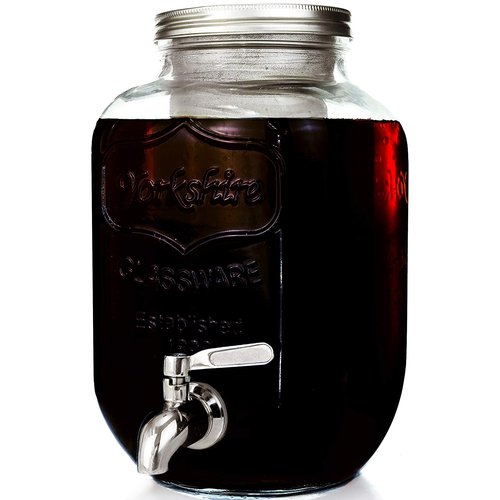 Willow & Everett Cold Brew Coffee & Iced-Tea Maker Pitcher, 1 Gal Glass Dispenser w/Metal Spigot & Mesh Filter Iced Coffee & Sun Tea Brewing System