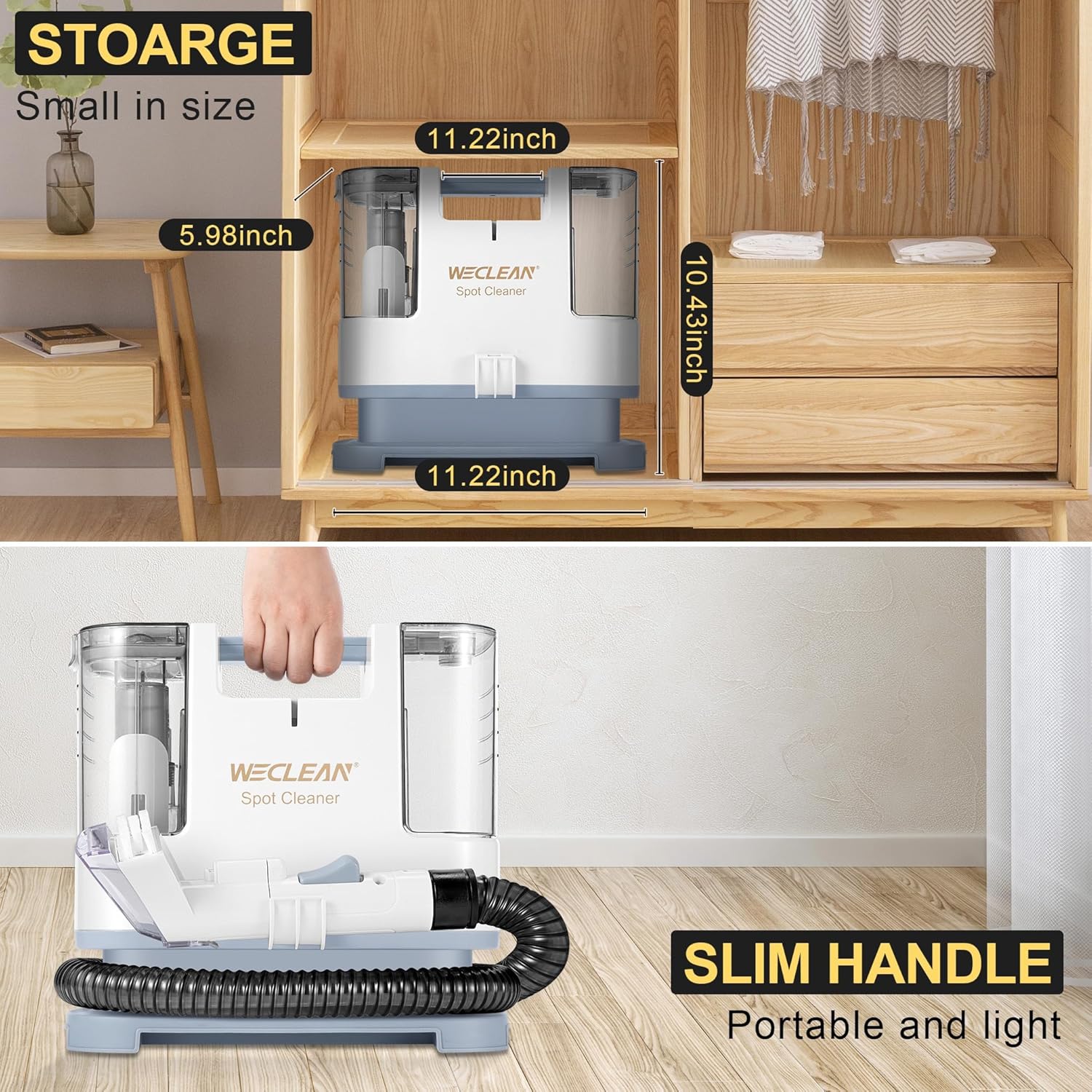 WECLEAN C1 Portable Upholstery Cleaner - Powerful 400W Motor for Deep Couch & Carpet Cleaning