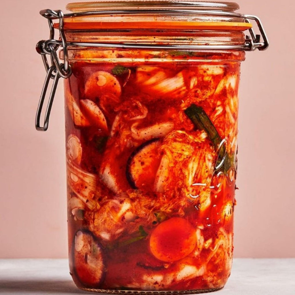 Le Parfait Super Terrine 1L (32oz) Zero Waste Eco-Friendly Glass Canning Jars, Airtight Rubber Seal & Wire Bail Lid, BPA-Free, Water Bath Safe for Food Storage & Preserving, Made in France, 4PK