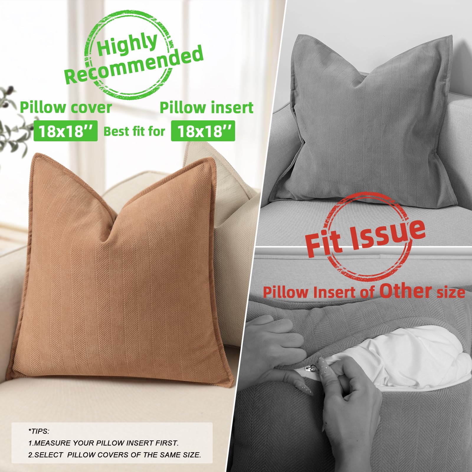 ZWJD Camel Pillow Covers 18x18 Set of 2 Chenille Throw Pillow Covers with Elegant Design Soft and Luxurious Decorative Throw Pillows for Couch, Bed, and Home Decor