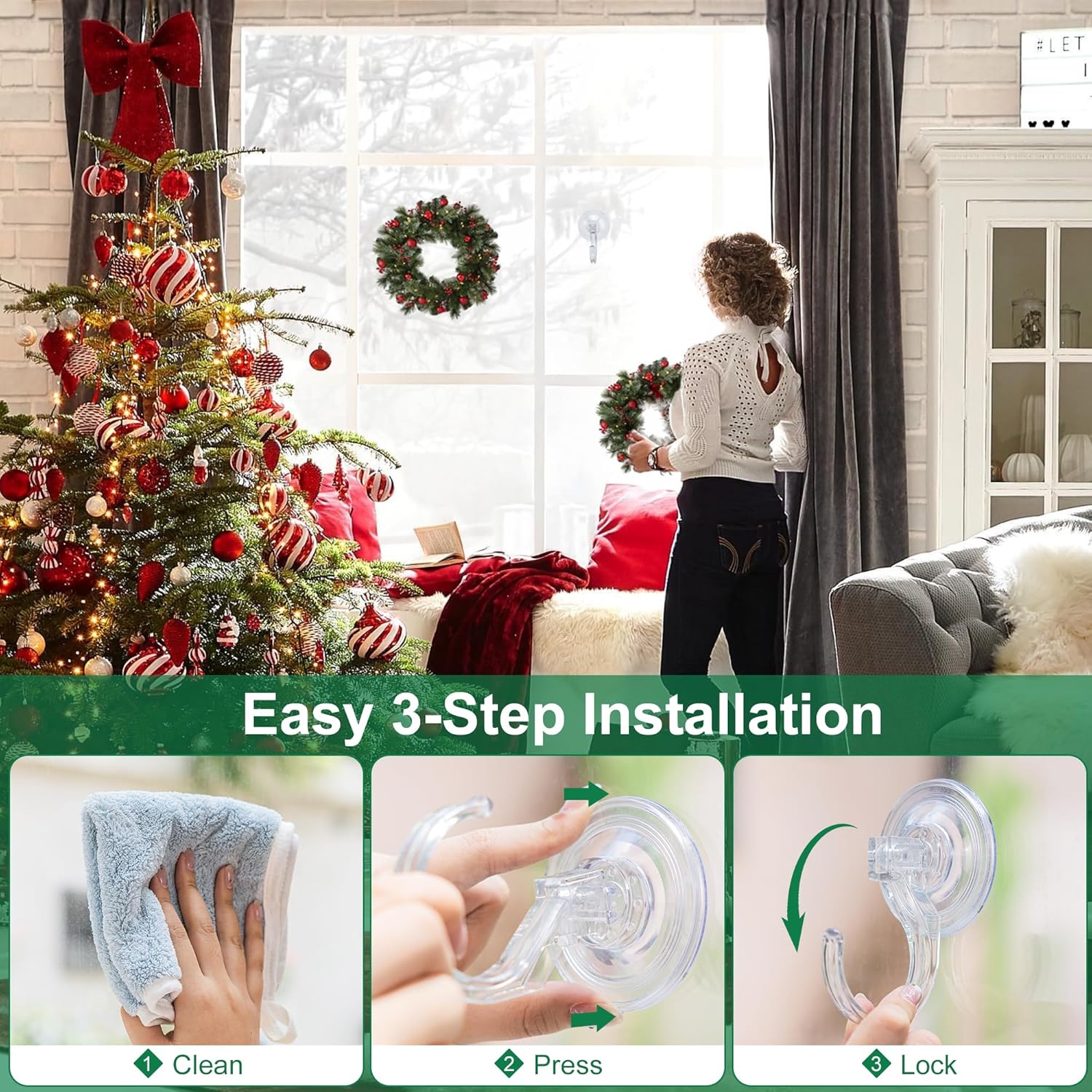 Antimbee Extra Large Wreath Hangers - Heavy Duty Suction Cup Hooks for Front Door | No Tools, Holds Up to 18 Lbs