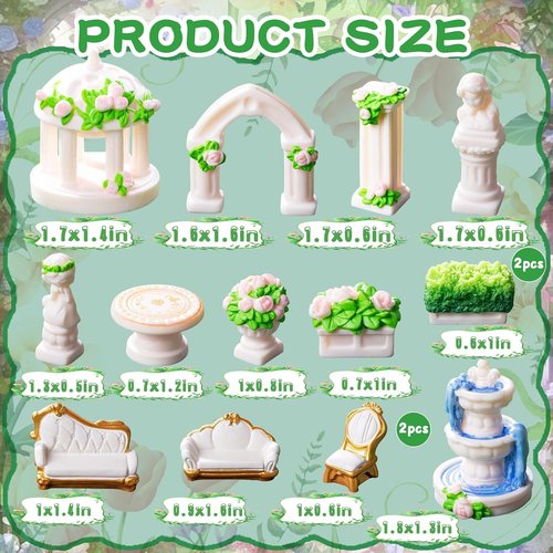 Exasinine Mini Garden Furniture Set - 15 Pcs Micro Resin Patio Ornaments for DIY Fairy Garden Decor