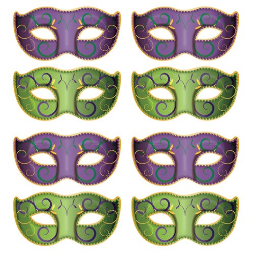 Beistle 8 Piece Jumbo Mardi Gras Decorations Masquerade Mask Cutouts New Orleans Party Décor