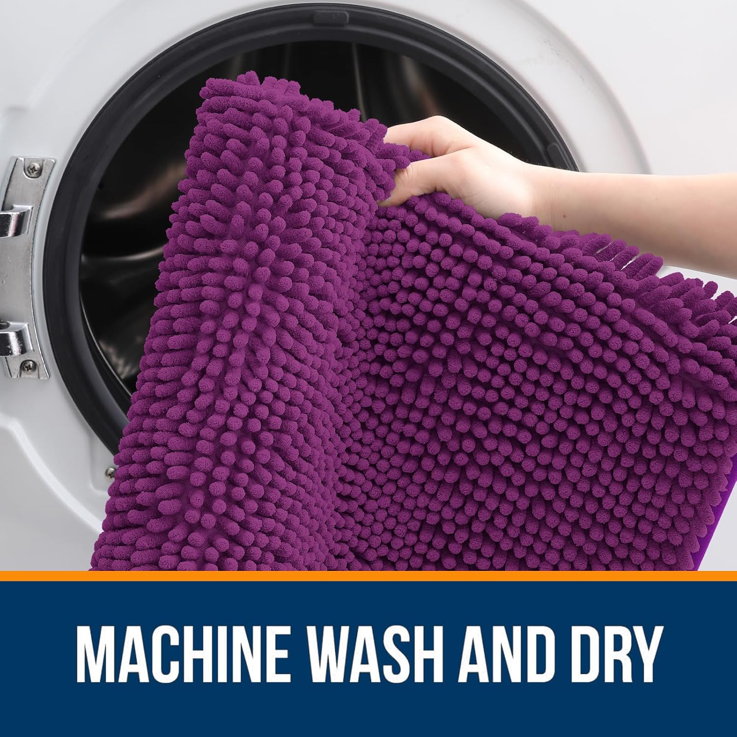 OLANLY U-Shaped Toilet Rug - Extra Soft Chenille Bathroom Mat, Quick-Dry & Non-Slip - 24x20, Purple