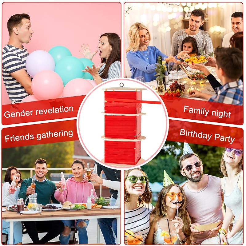 WinnerWhy Spinning Piñata with Pull String - Reusable 14x14x22.5 in Red (Gender Reveal)