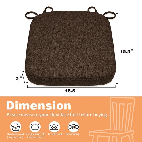 SINOSSO Memory Foam Chair Cushion for Folding Chair 1 Pcs, Thickened 2" Square Kitchen Chair Pad with Ties, Indoor Non-Slip Dining Chair Seat Cushion (1 Pcs, Dark Brown)