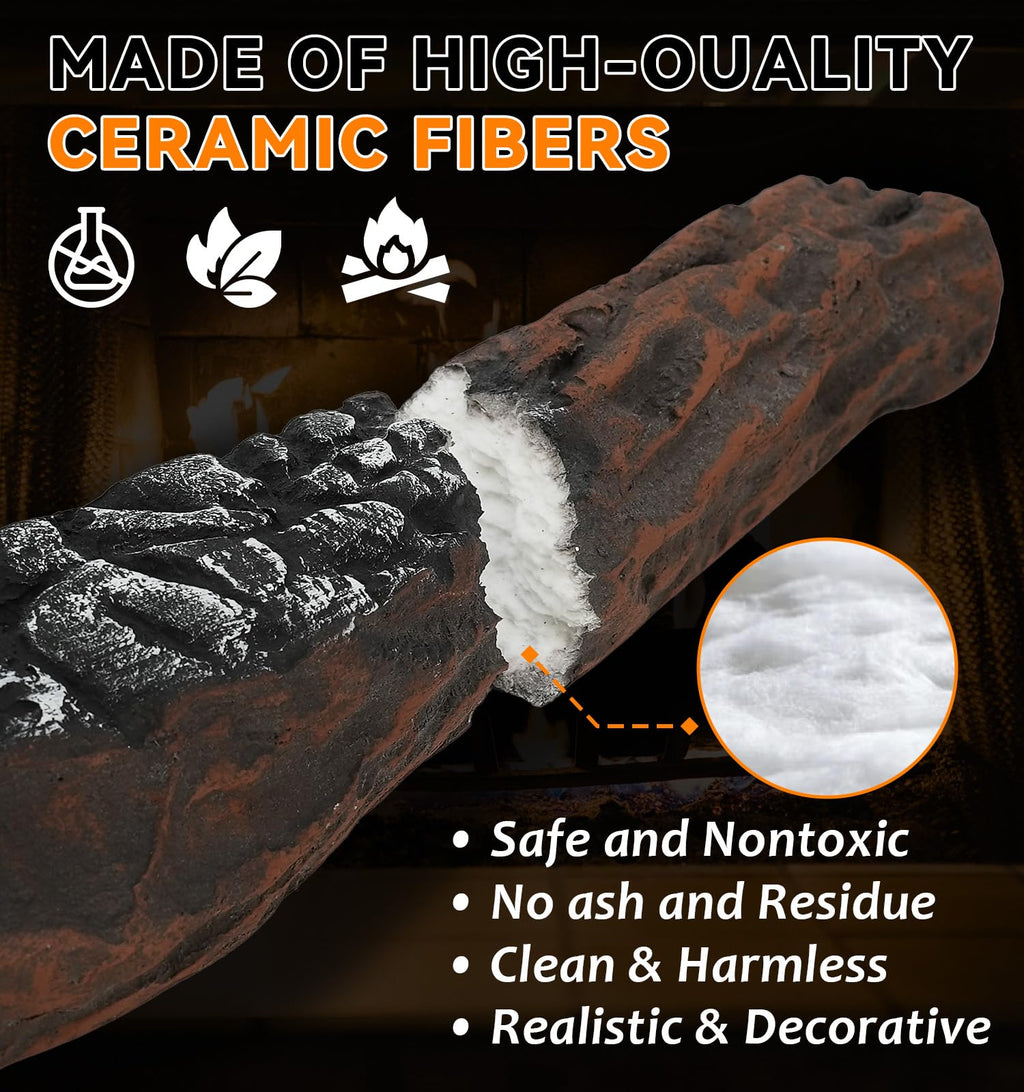 OBOLIS 10 Pcs Ceramic Gas Fireplace Logs, Premium Heat-Resistant Wood Log Gas Realistic Logs for Indoor or Outdoor Fireplaces,Perfect for Holidays,Christmas Ambiance