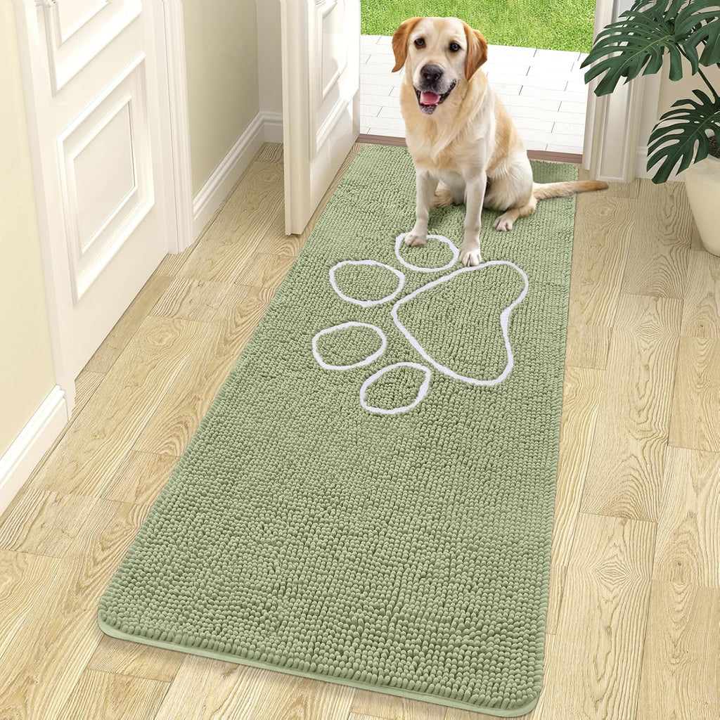 OLANLY Dog Door Mat - Absorbent Muddy Paws Doormat | Non-Slip Chenille, 70x24, Sage Green