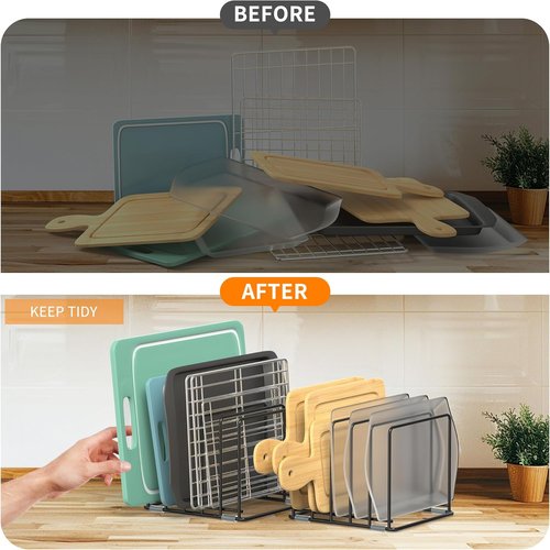 Cutting Board Organizer | Skiennix 2-Pack Kitchen Cabinet Rack with 5 Slots for Baking Trays & Sheets