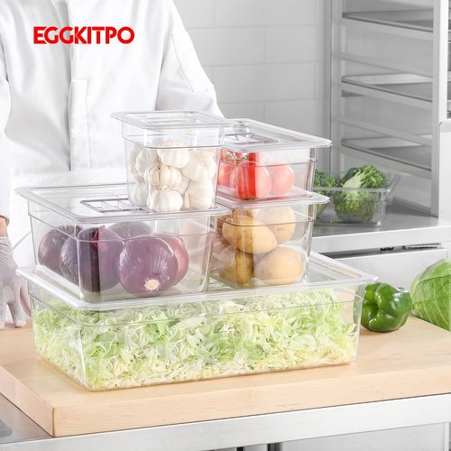 EGGKITPO 6-Pack Half Size Food Pan 2.5 Inch Deep Food Storage Container for Commercial Business Clear Stackable Polycarbonate Pans for Food Prep BPA Free Freezer-safe