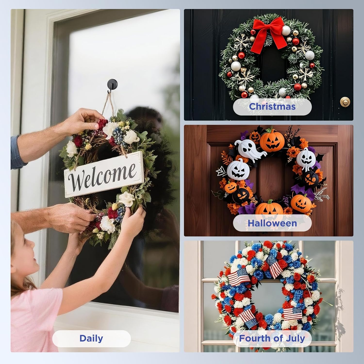 OUTXE Suction Cup Wreath Hanger - Upgraded Reef Hook for All Seasons | Black, 2-Pack