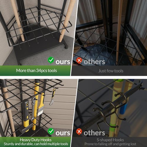 Heavy Duty Metal Garden Tool Organizer - 34 Storage Compartments & 14 Hooks for Shed or Garage