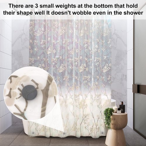 HADEEONG PEVA Shower Curtain, 72 x 72 Water Repellent Premium Bathroom Shower Curtain with 3 Magnetic Weights for Shower Stall, Bathtubs (Flower-2)