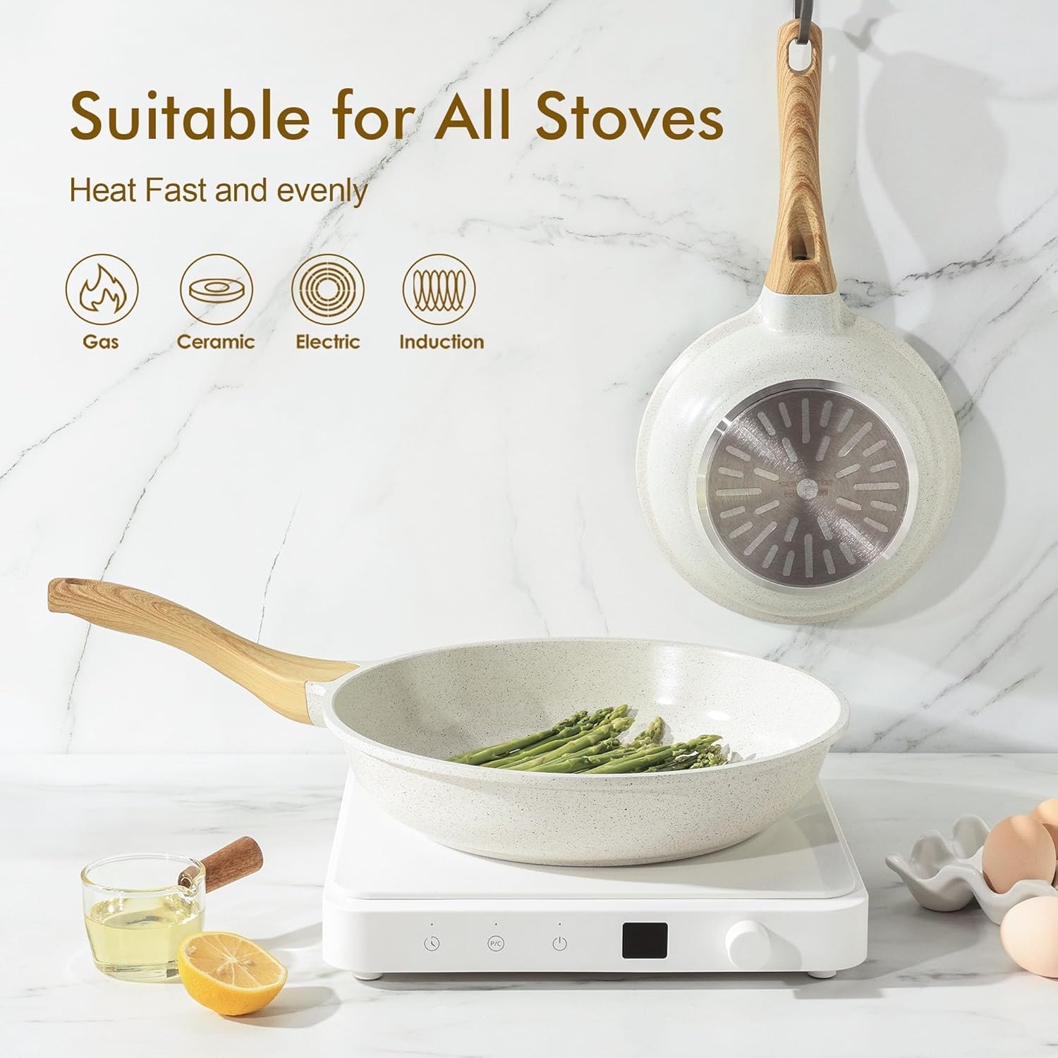 SENSARTE Nonstick Ceramic Frying Pan - 8-Inch Healthy Omelet Skillet | PFAS-Free, Induction Compatible, White