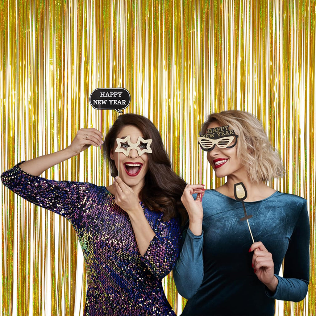 Melsan Graduation Decorations 2026 - Foil Fringe Curtains | 3 Pack Gold Tinsel Backdrop 3.2 x 8.2 ft
