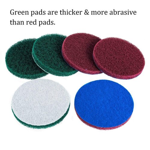 DUOSHIDA 4 Inch Drill Powered Brush Tile Scrubber Scouring Pads Cleaning Kit, 2 Different Stiffness, 4-Inch Disc Pad Holder with 6 Scrubbing Pads, Cleans Large Flat Areas Perfectly (4-inch)