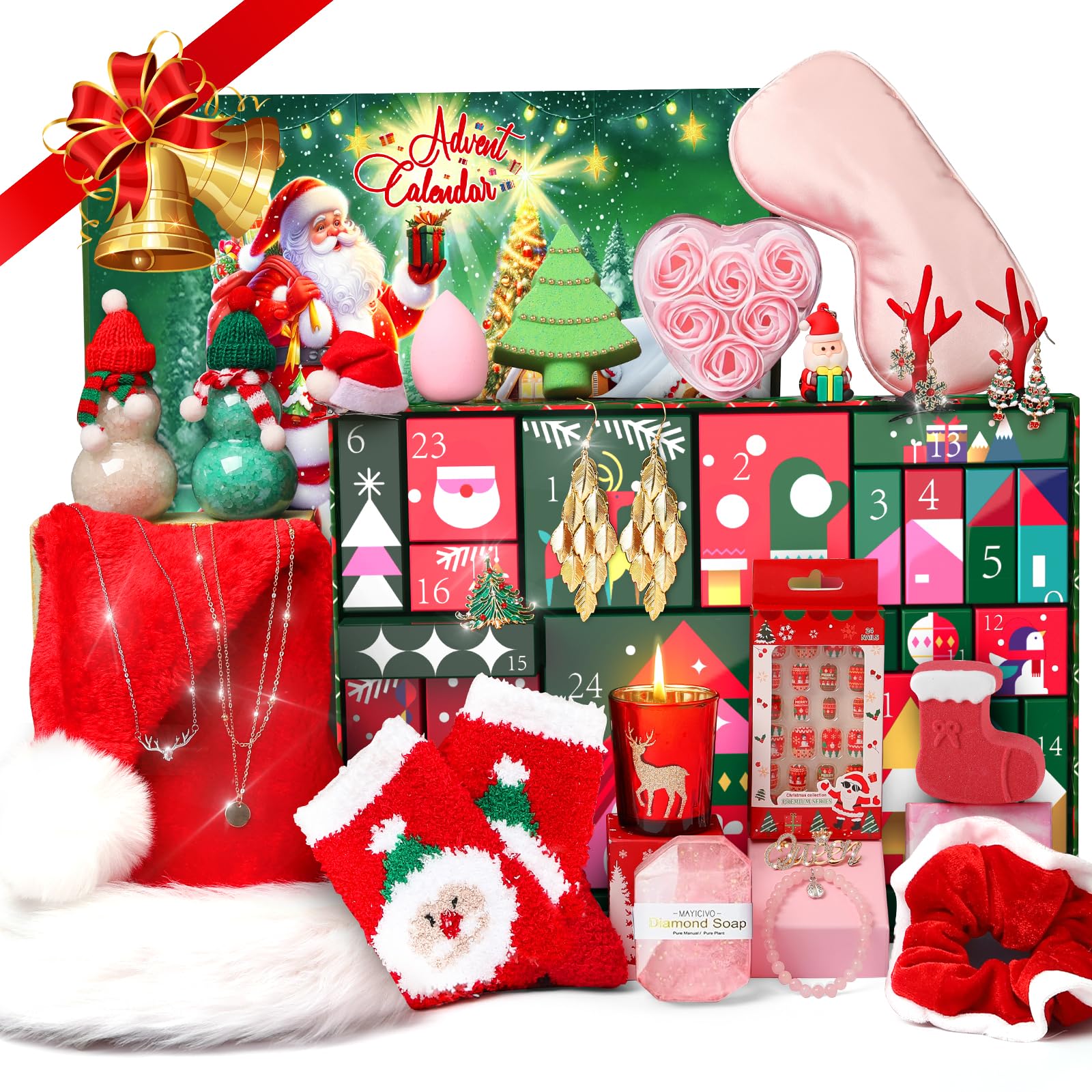 Christmas Gifts for Women, Christmas 24 Pieces Beauty Fashion and Jewelry Bath Sets for Adult, Mom, Sister, Girl. Advent Calendar 2025 for Adult Women, Surprise Gift Baskets for Wife, Sister, Girls