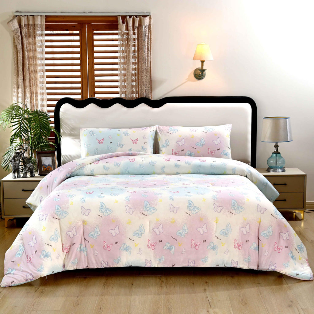 SDY 3PCS Queen Silky Butterfly Comforter Set,Soft Microfiber Butterfly Comforter Set for Boys Girls and Kids with 1Comforter+ 2Pillowcases