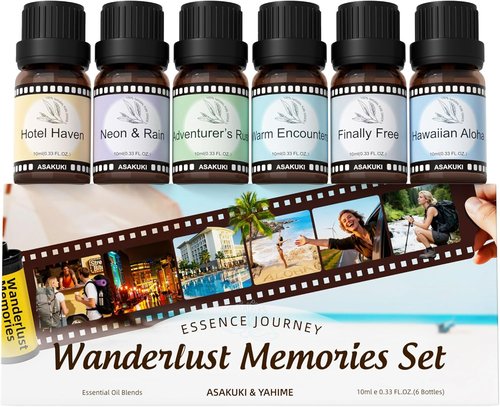 ASAKUKI Essential Oils Set - Luxury Hotel-Inspired Diffuser Blends | Neon & Rain, Hawaiian Aloha, Warm Encounters