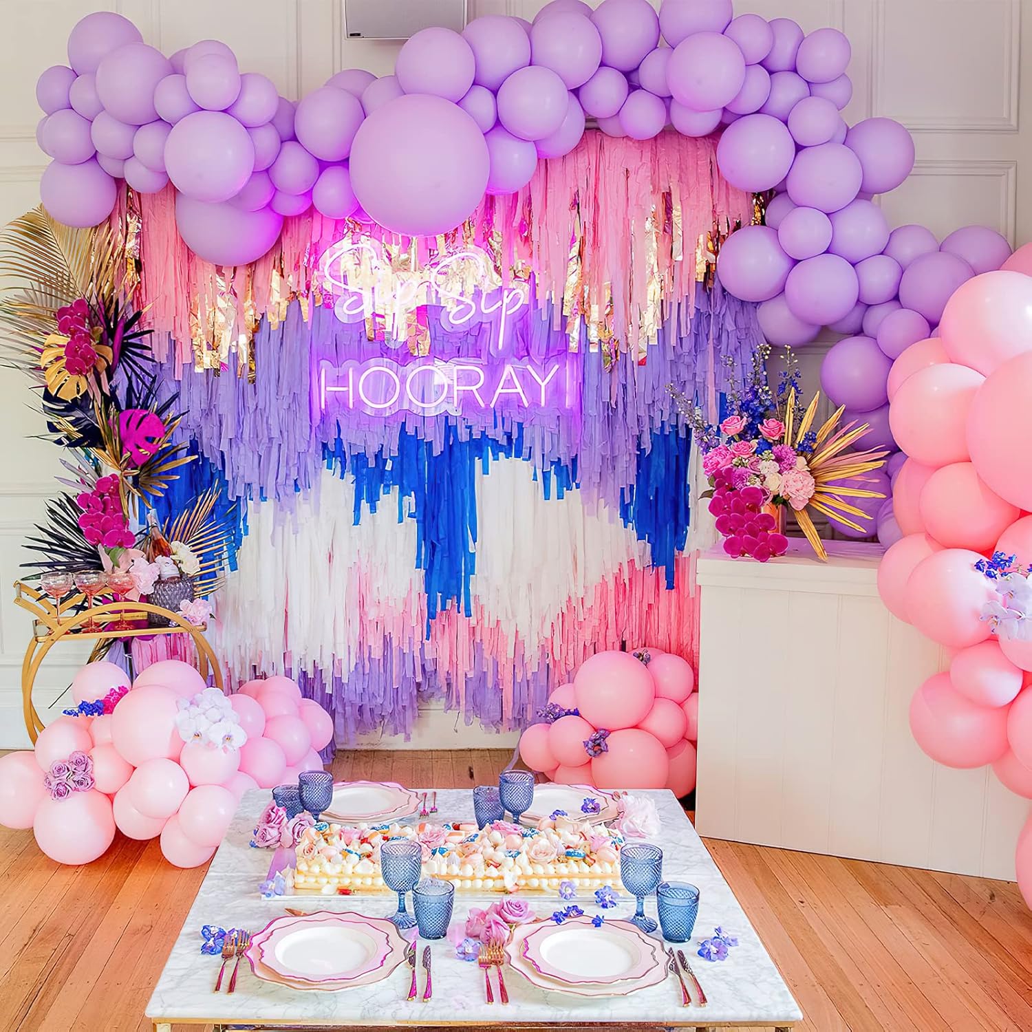 PartyWoo Purple Crepe Paper Streamers - 6pcs 492ft Light & Dark Purple, Lavender, White, Silver | Ideal for Birthday & Graduation Decorations