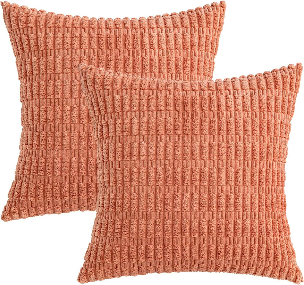 MIULEE Corduroy Throw Pillow Covers - Soft Boho Striped Design | 18x18 Inch for Modern Farmhouse Decor