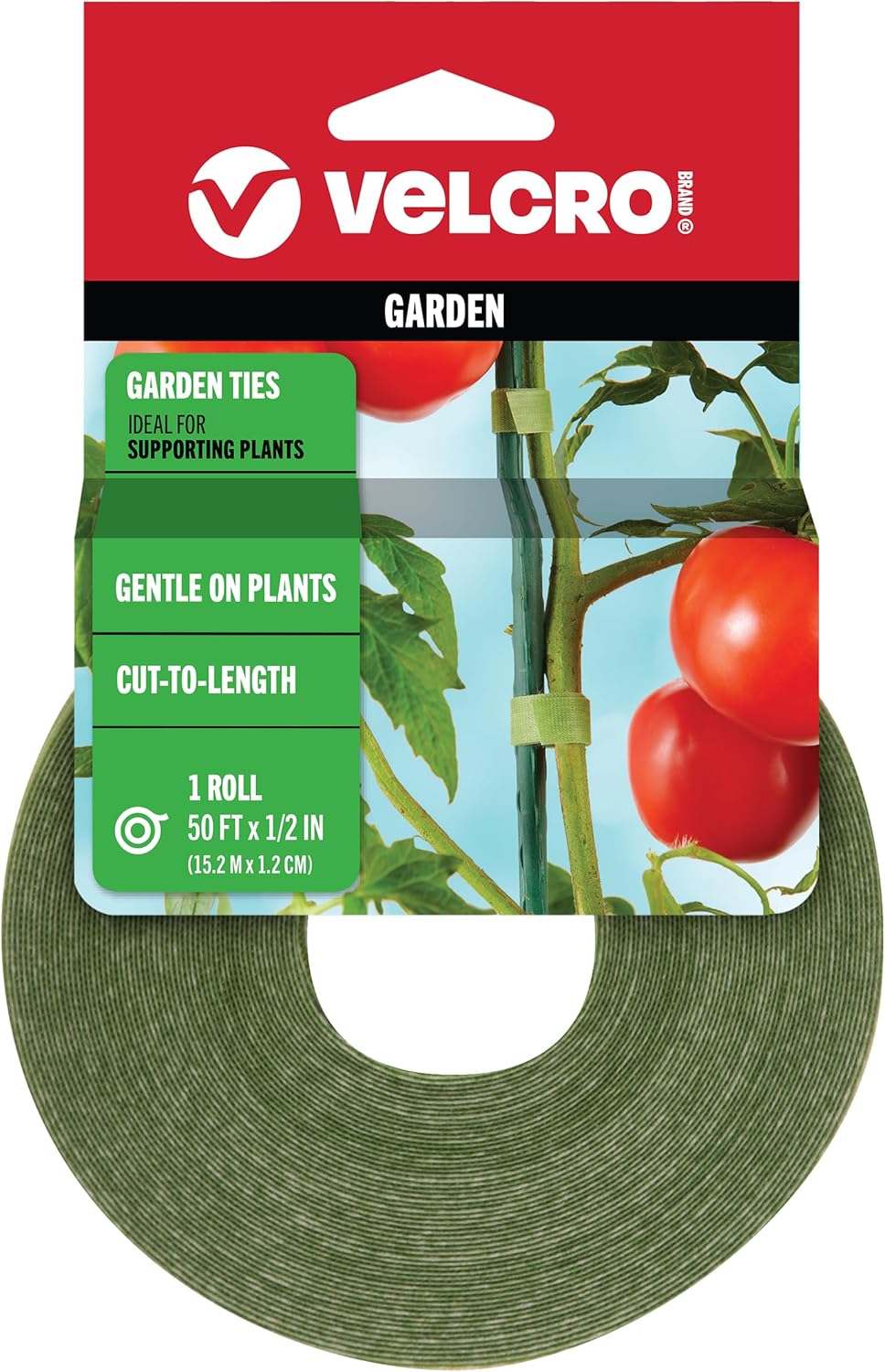 VELCRO Brand Garden Ties - Reusable Plant Supports for Effective Growing | 50 ft x 1/2 in, Green-Recycled Plastic