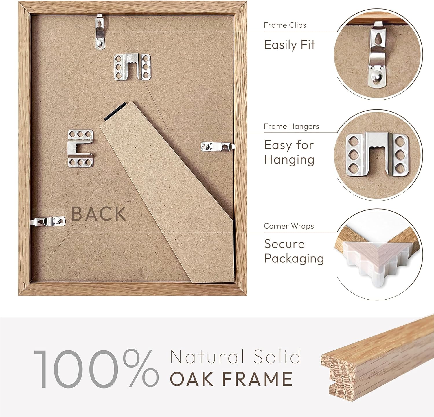 Solid Oak Wood 4x6 Picture Frame Set of 2 - Natural Finish with Mat for 3x5 Photos