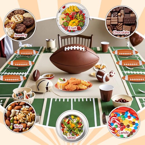 Teenyyou 4 Pcs Football Serving Tray Melamine Football Plates Reusable Party Serving Dishes for Snacks Cookies Dessert Dishwasher Safe
