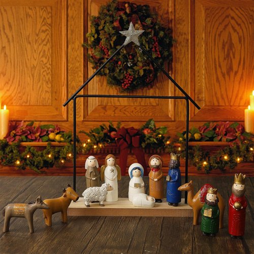Juegoal Christmas Nativity Set - 13 Mini Resin Figurines for Holiday Decor | Religious Table Ornaments