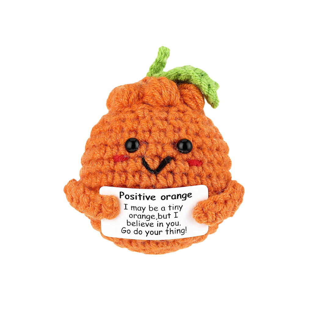YarnJoy Positive Energy Crochet Orange Gift with Inspiring Affirmation Card Fun Emotional Support Present for Women and Men Perfect Birthday and Office Desk Decor