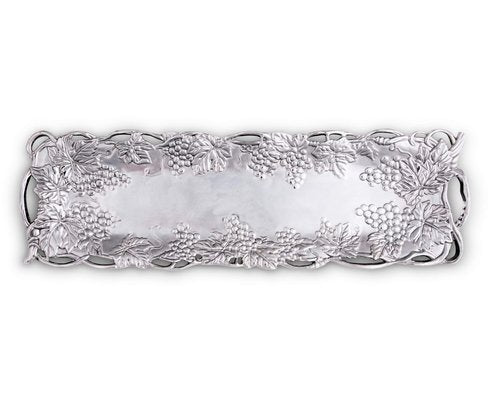 Arthur Court Metal Oblong Serving Tray Grape Pattern Sand Casted in Aluminum with Artisan Quality Hand Polished Designs Tarnish Free 19 inch x 5.5 inch