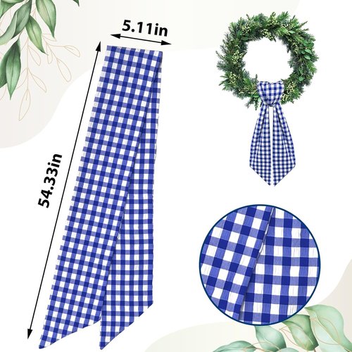 Blue Buffalo Plaid Wreath Sash by [Brand Name] - Satin & Burlap Ribbon for Indoor/Outdoor Decor | 5.1 x 54.3 Inches
