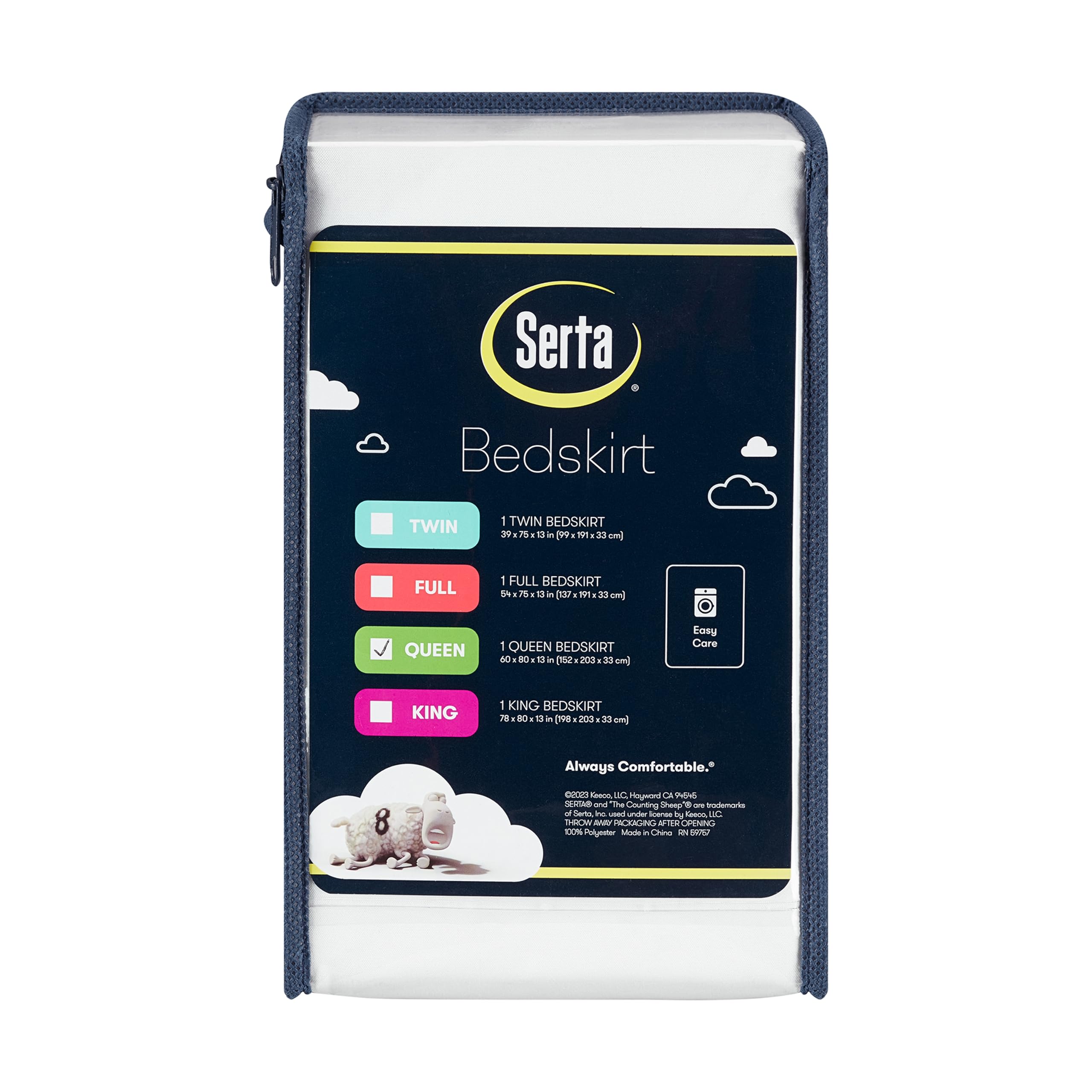 SERTA Modern Solid Bed Skirt, Hotel Quality Dust Ruffle with 13 Inch Drop, Machine Washable, King, White