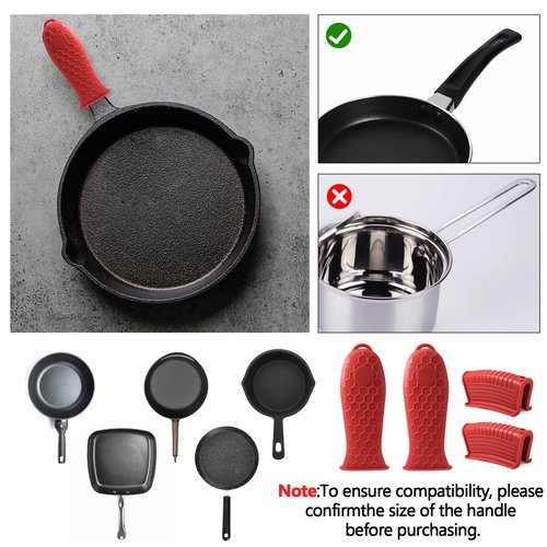 Bonsicoky 4 Pieces Silicone Hot Handle Holder Sleeve Set - Non-Slip, Heat Resistant Covers for Cast Iron Cookware - Perfect for Frying Pans, Casseroles, and Large Pots - Red