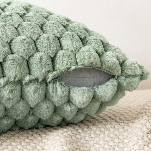 MIULEE Spring Sage Green Faux Fur Decorative Throw Pillow Covers 18x18 Inch Set of 2 Super Soft Cozy Plush Cushion Cases Luxury Fluffy Pillowcases for Sofa Couch Bed Living Room