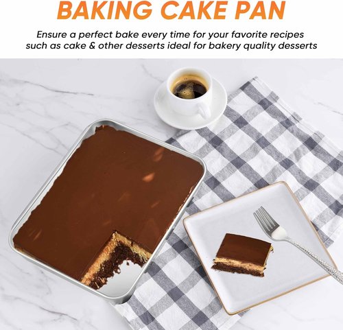 Herogo Rectangle Cake Pan Set - 9 X 12 X 2 Inch Stainless Steel Bakeware for Lasagna, Brownies & Casseroles