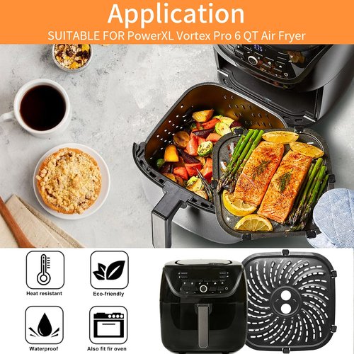 GWBSXM Air Fryer Grill Pan for PowerXL Vortex Pro 6 QT Air Fryer, Oval Nonstick 8.67''*8.67'' Air Fryer Accessories Replacement Parts Rack Tray Basket Crisper Plate with Rubber Bumpers,Dishwasher Safe