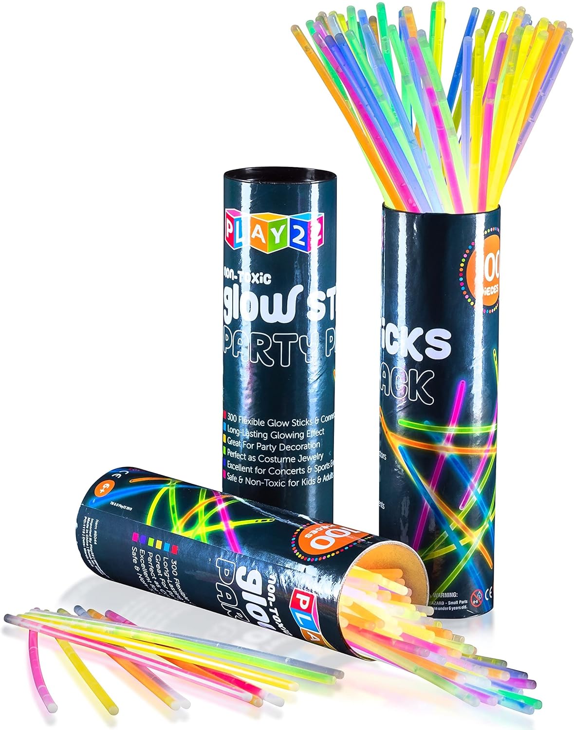 Play22 300 Pc Ultra Bright Glow Sticks - Halloween Glow in The Dark Party Favors | Necklaces & Bracelets