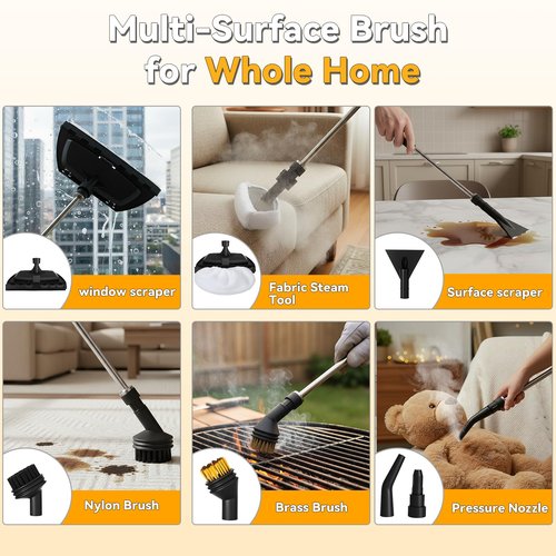 2500W Portable Handheld Steam Cleaner,54oz Large Capacity,3-Level Adjustable Handle,15s Fast Heating Steamer for Cleaning with 20 Pcs Accessories,Plug-and-Play Steam Cleaner for Home,Car,Kitchen,More