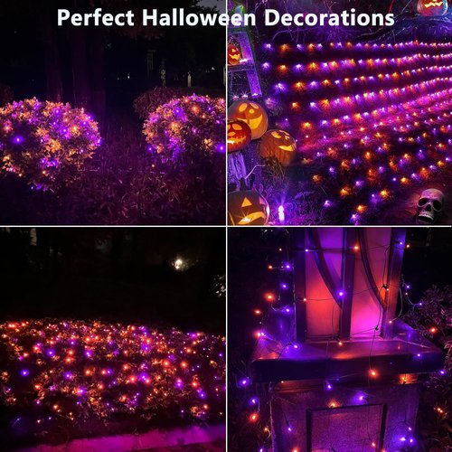 HISHINY Halloween Lights - 100 LED Waterproof 5ft x 5ft Net Lights for Outdoor Decorations | Purple & Orange
