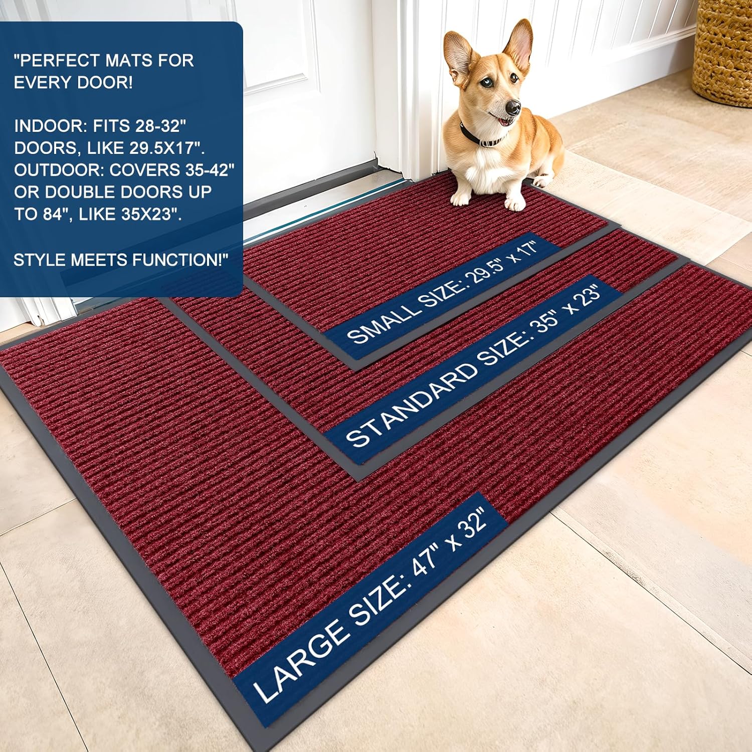 OLANLY Waterproof Heavy Duty Front Door Mat - Fade Resistant, Easy Clean, Low Profile | 29.5x17, Wine Red