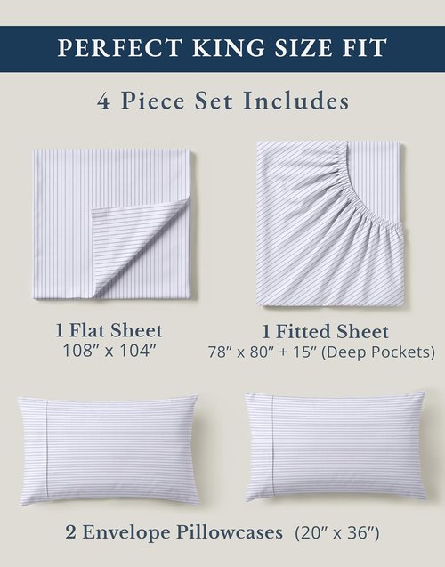 LANE LINEN King Bed Sheets Set - Eco-Friendly 100% Organic Cotton, Soft & Comfy with 15" Deep Pockets